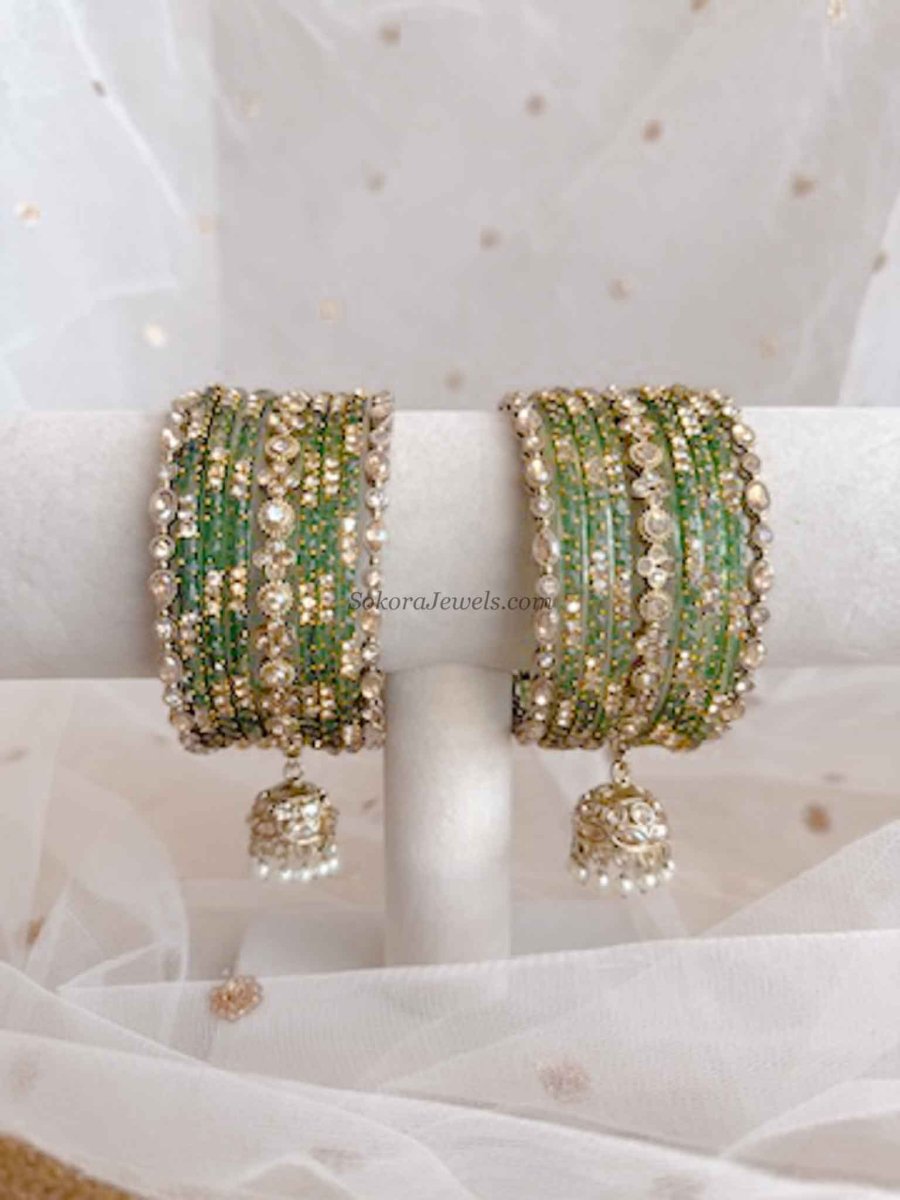 Glass & Jhumka Bridal Bangle Set - SOKORA JEWELSGlass & Jhumka Bridal Bangle SetBANGLES