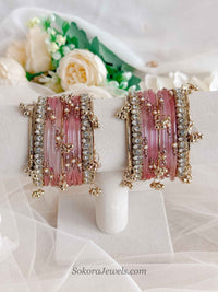 Glass Kashmiri Bangles Set - Pink - SOKORA JEWELSGlass Kashmiri Bangles Set - PinkBANGLES