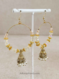 Gold and Clear Beaded Jhumka Hoops - SOKORA JEWELSGold and Clear Beaded Jhumka Hoops