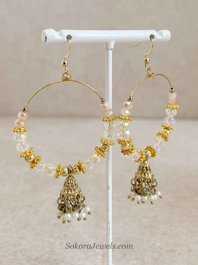 Gold and Clear Beaded Jhumka Hoops - SOKORA JEWELSGold and Clear Beaded Jhumka Hoops