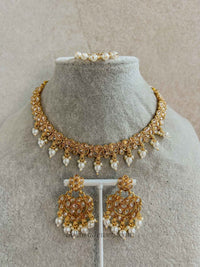 Gold Crystal & Pearl Necklace Set – Indian Wedding Guest Jewellery - SOKORA JEWELSGold Crystal & Pearl Necklace Set – Indian Wedding Guest JewelleryNECKLACE SETS