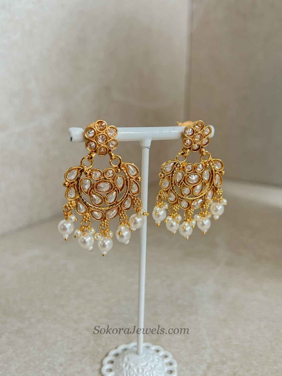 Gold Crystal & Pearl Necklace Set – Indian Wedding Guest Jewellery - SOKORA JEWELSGold Crystal & Pearl Necklace Set – Indian Wedding Guest JewelleryNECKLACE SETS