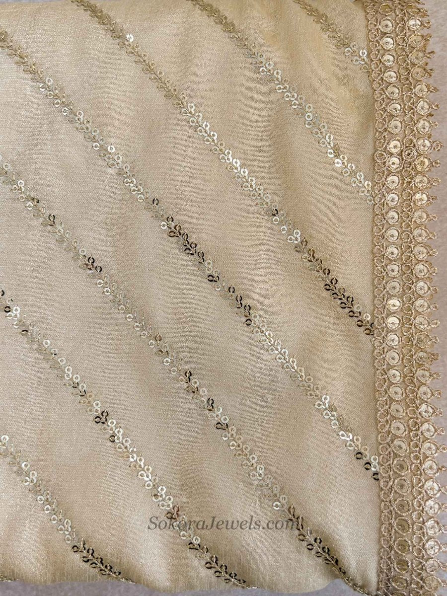 Gold Diagonal Sequin Occasion Dupatta - SOKORA JEWELSGold Diagonal Sequin Occasion Dupatta