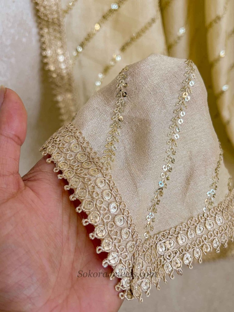 Gold Diagonal Sequin Occasion Dupatta - SOKORA JEWELSGold Diagonal Sequin Occasion Dupatta