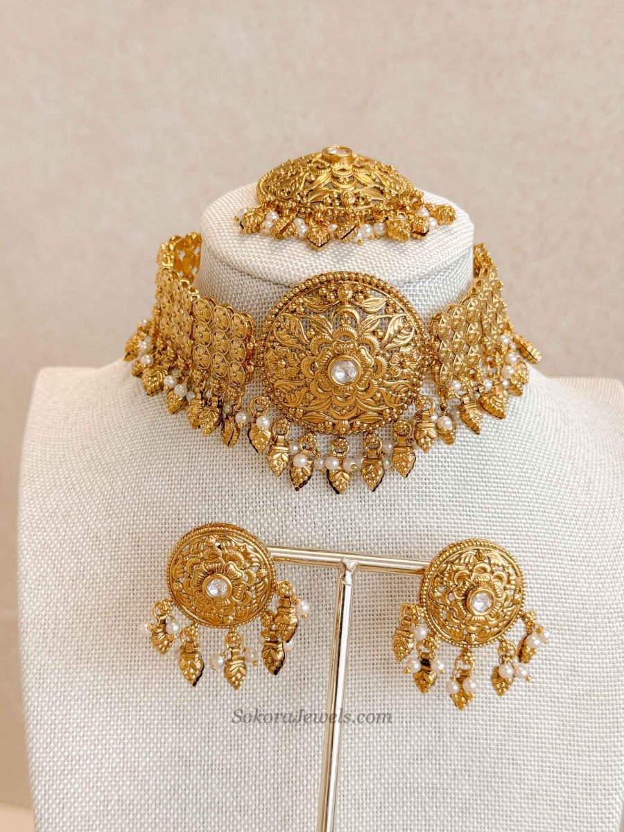 Gold Ghungroo Choker Set – Elegant Occasion Wear - SOKORA JEWELSGold Ghungroo Choker Set – Elegant Occasion WearNECKLACE SETS