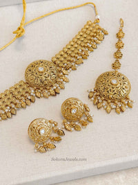 Gold Ghungroo Choker Set – Elegant Occasion Wear - SOKORA JEWELSGold Ghungroo Choker Set – Elegant Occasion WearNECKLACE SETS