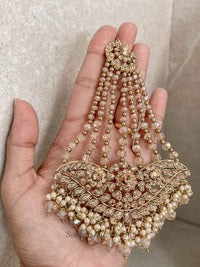Gold Jhumar with Champagne beads - SOKORA JEWELSGold Jhumar with Champagne beads
