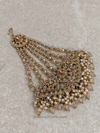 Gold Jhumar with Champagne beads - SOKORA JEWELSGold Jhumar with Champagne beads