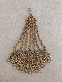 Gold Jhumar with Champagne beads - SOKORA JEWELSGold Jhumar with Champagne beads