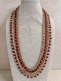 Gold & Maroon Multi Strand Long Haar Necklace - SOKORA JEWELSGold & Maroon Multi Strand Long Haar Necklace