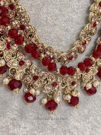 Gold & Maroon Multi Strand Long Haar Necklace - SOKORA JEWELSGold & Maroon Multi Strand Long Haar Necklace