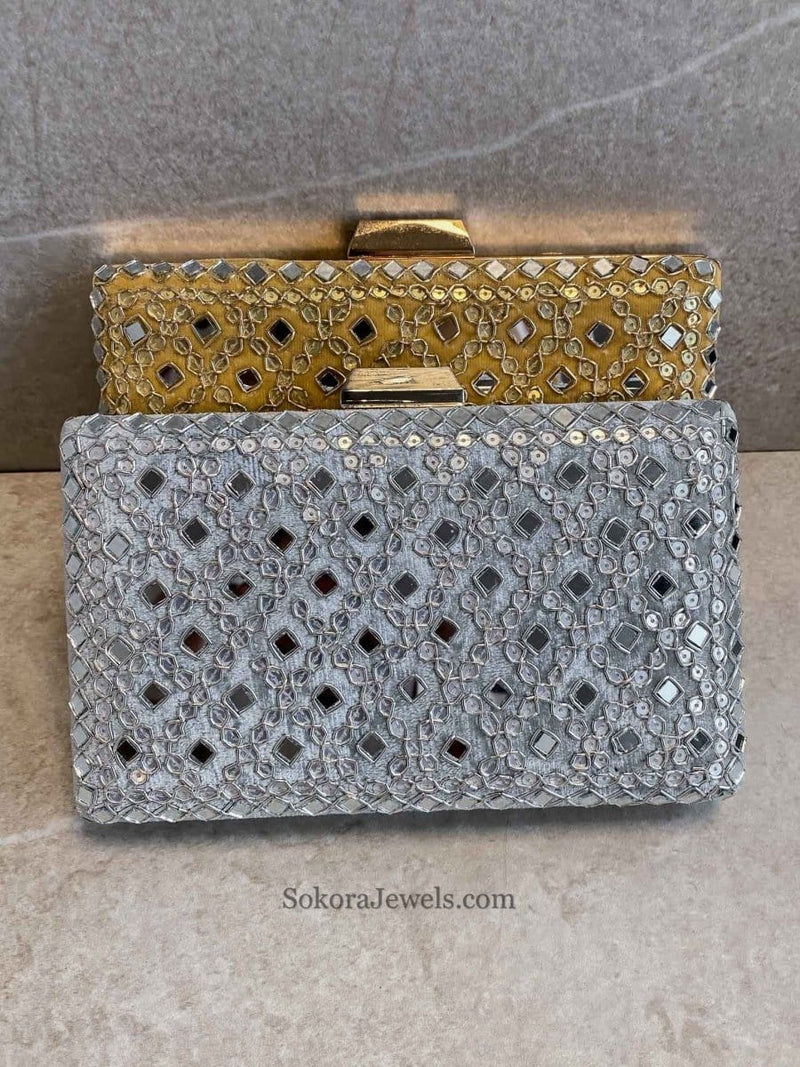 Gold Mirror Detail Clutch Bag - SOKORA JEWELSGold Mirror Detail Clutch Bag