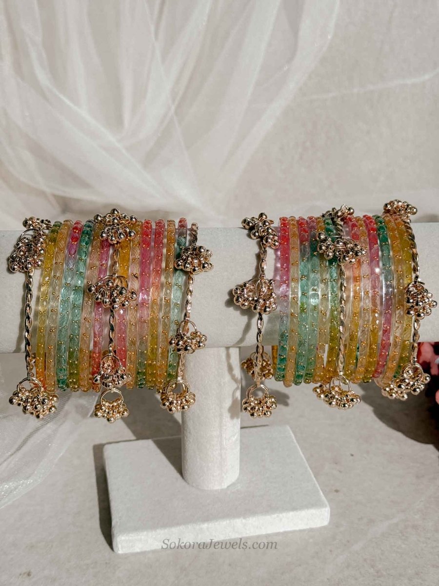 Gold & Multicolour Glass Kashmiri Bangle Set - SOKORA JEWELSGold & Multicolour Glass Kashmiri Bangle SetBANGLES
