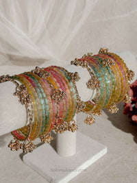 Gold & Multicolour Glass Kashmiri Bangle Set - SOKORA JEWELSGold & Multicolour Glass Kashmiri Bangle SetBANGLES