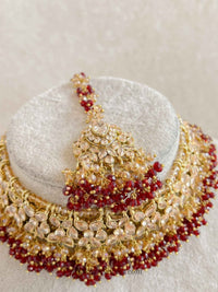 Gold Plated Bridal Choker set - Maroon - SOKORA JEWELSGold Plated Bridal Choker set - Maroon