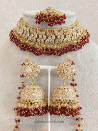 Gold Plated Bridal Choker set - Maroon - SOKORA JEWELSGold Plated Bridal Choker set - Maroon