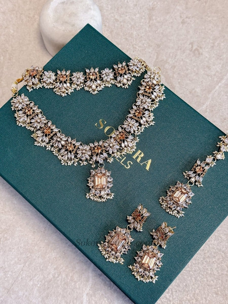 Gold Plated Diamante Bridal Choker & Necklace set - SOKORA JEWELSGold Plated Diamante Bridal Choker & Necklace setnecklace sets