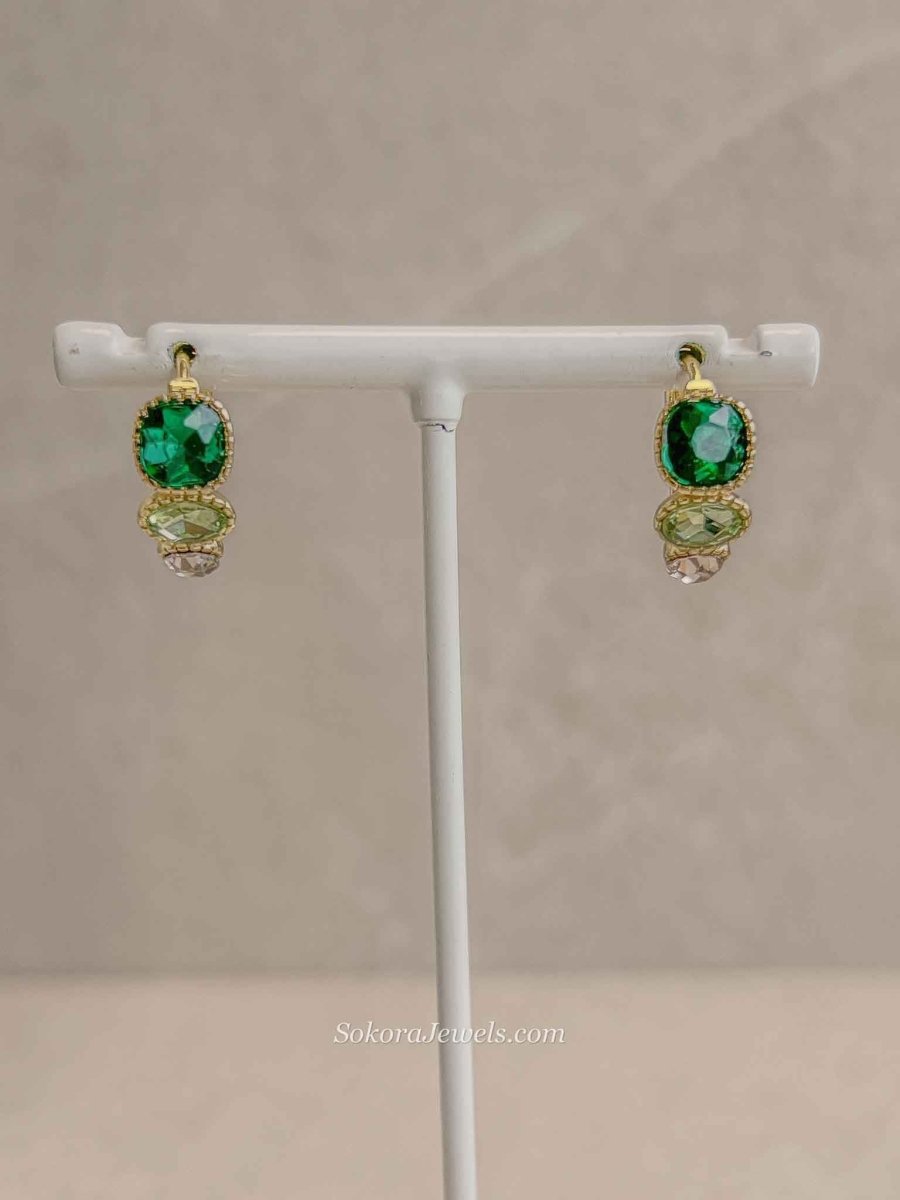 Gold Plated Emerald Stone Mini Hoop Earrings - SOKORA JEWELSGold Plated Emerald Stone Mini Hoop Earrings