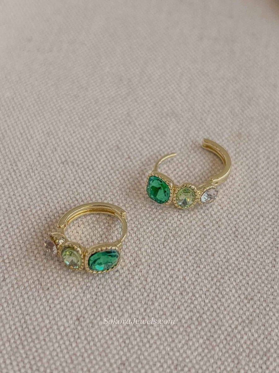 Gold Plated Emerald Stone Mini Hoop Earrings - SOKORA JEWELSGold Plated Emerald Stone Mini Hoop Earrings