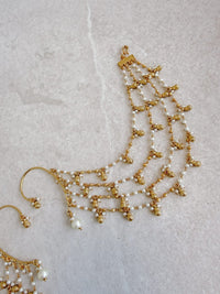 Gold Plated Fancy Ghungroo and Pearl chain Ear cuffs - SOKORA JEWELSGold Plated Fancy Ghungroo and Pearl chain Ear cuffs