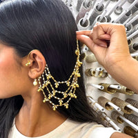 Gold Plated Fancy Ghungroo and Pearl chain Ear cuffs - SOKORA JEWELSGold Plated Fancy Ghungroo and Pearl chain Ear cuffs