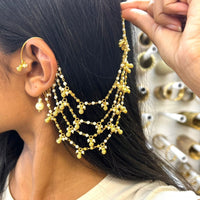 Gold Plated Fancy Ghungroo and Pearl chain Ear cuffs - SOKORA JEWELSGold Plated Fancy Ghungroo and Pearl chain Ear cuffs