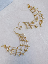 Gold Plated Fancy Ghungroo and Pearl chain Ear cuffs - SOKORA JEWELSGold Plated Fancy Ghungroo and Pearl chain Ear cuffs