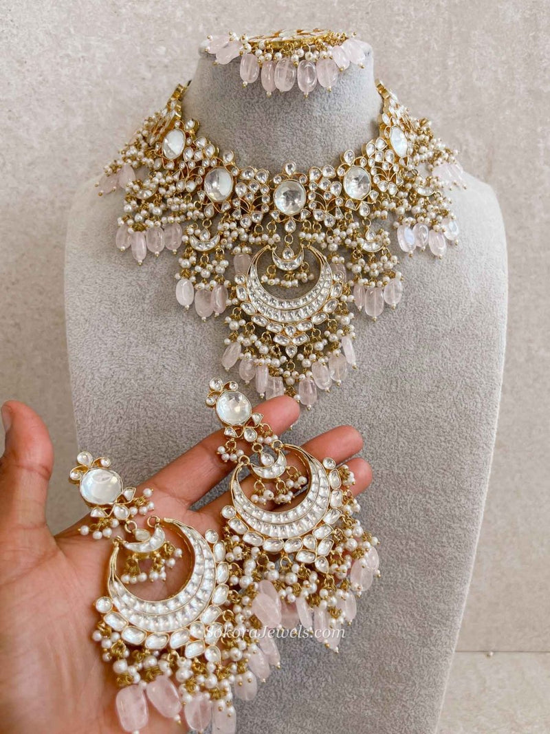 Gold Plated Heritage Kundan Bridal Pendant Necklace Set – Pink - SOKORA JEWELSGold Plated Heritage Kundan Bridal Pendant Necklace Set – Pink