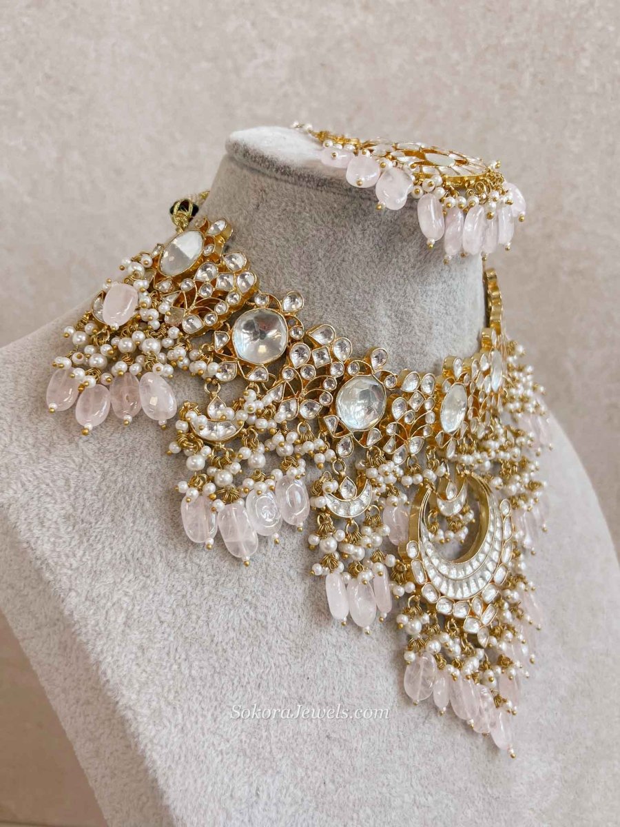 Gold Plated Heritage Kundan Bridal Pendant Necklace Set – Pink - SOKORA JEWELSGold Plated Heritage Kundan Bridal Pendant Necklace Set – Pink
