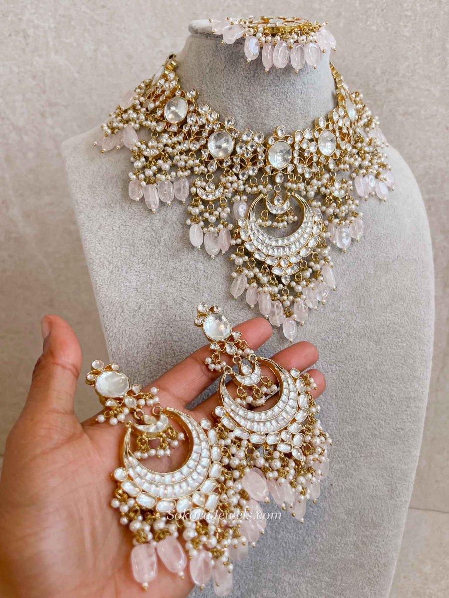 Gold Plated Heritage Kundan Bridal Pendant Necklace Set – Pink - SOKORA JEWELSGold Plated Heritage Kundan Bridal Pendant Necklace Set – Pink