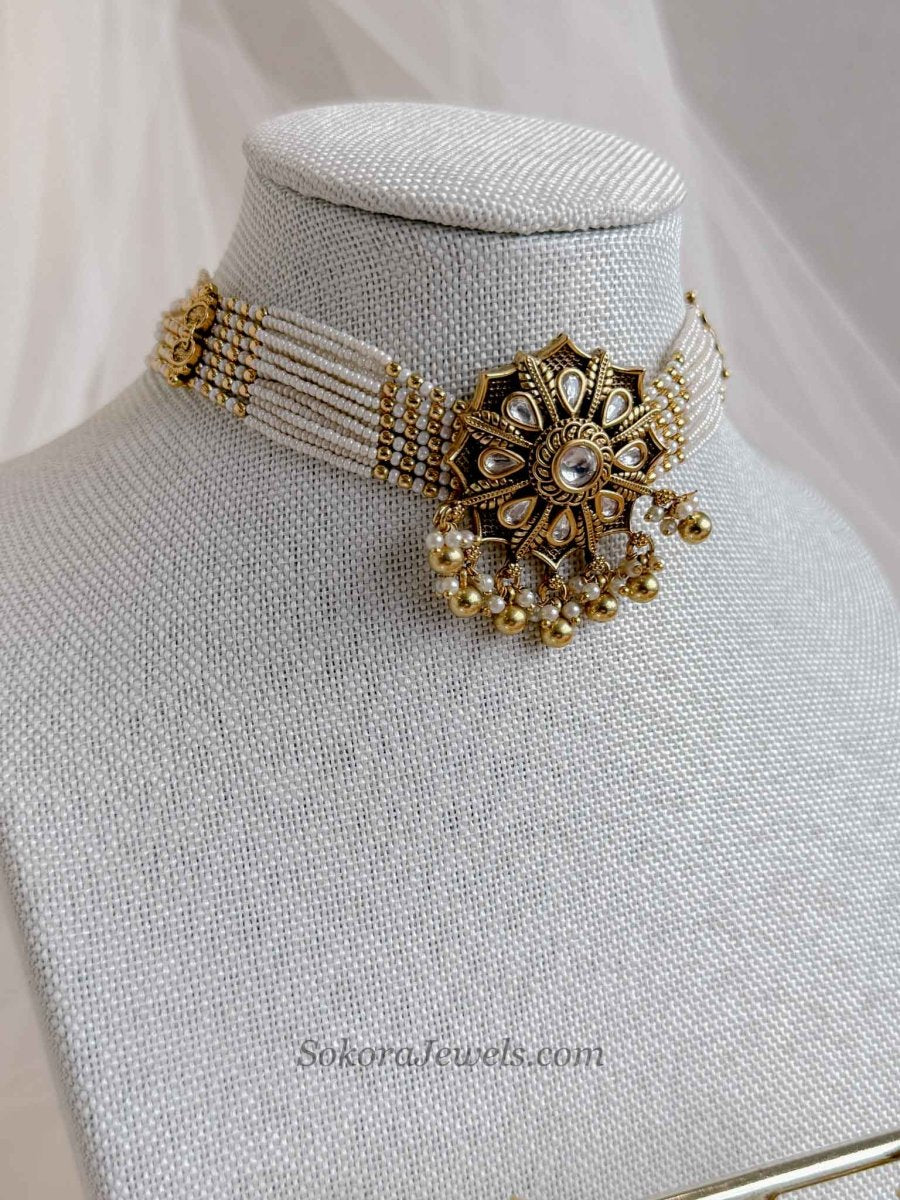 Gold Plated Kundan Choker & Jhumka set - SOKORA JEWELSGold Plated Kundan Choker & Jhumka set
