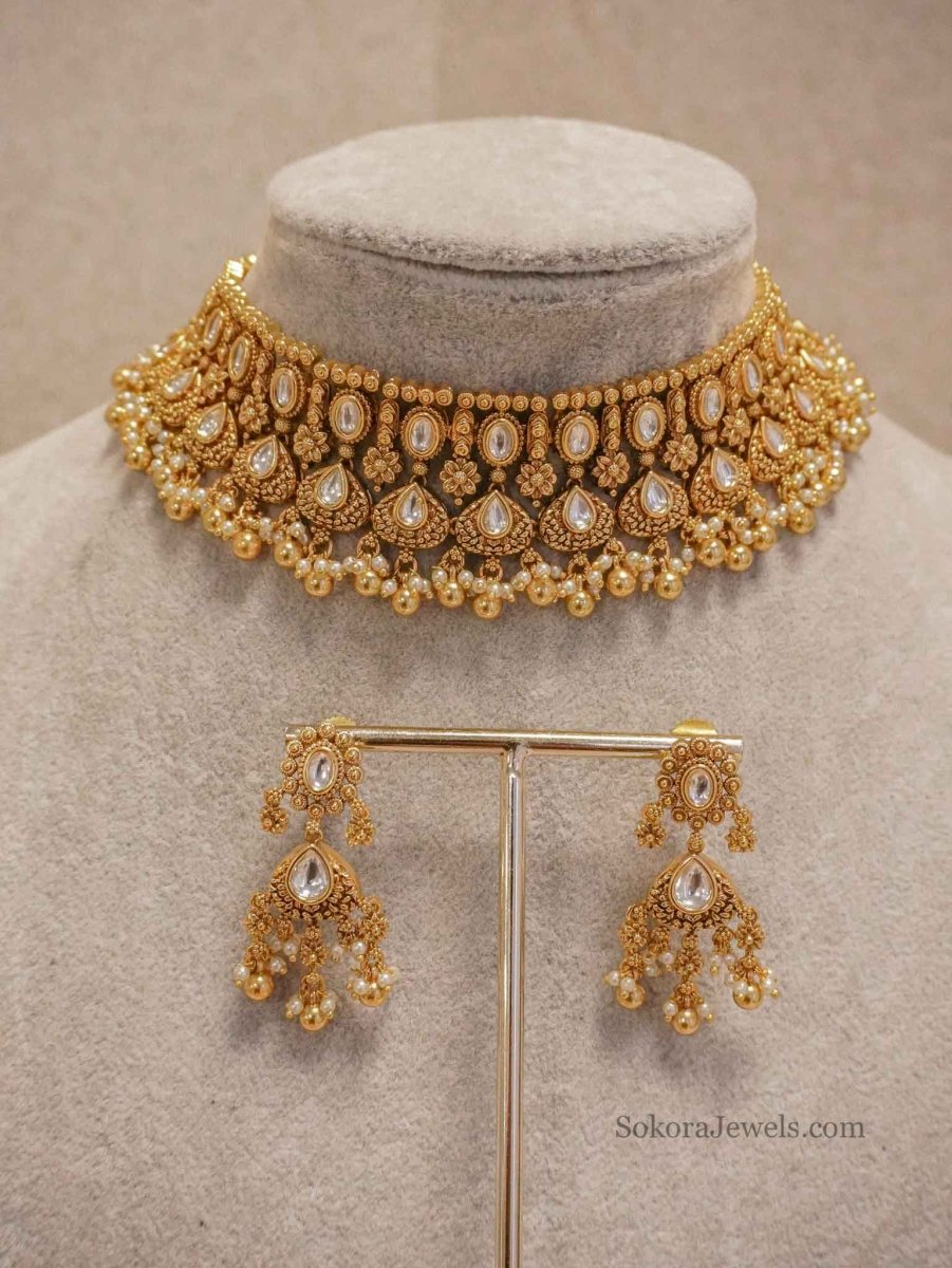 Gold plated Kundan Choker set - SOKORA JEWELSGold plated Kundan Choker setNECKLACE SETS