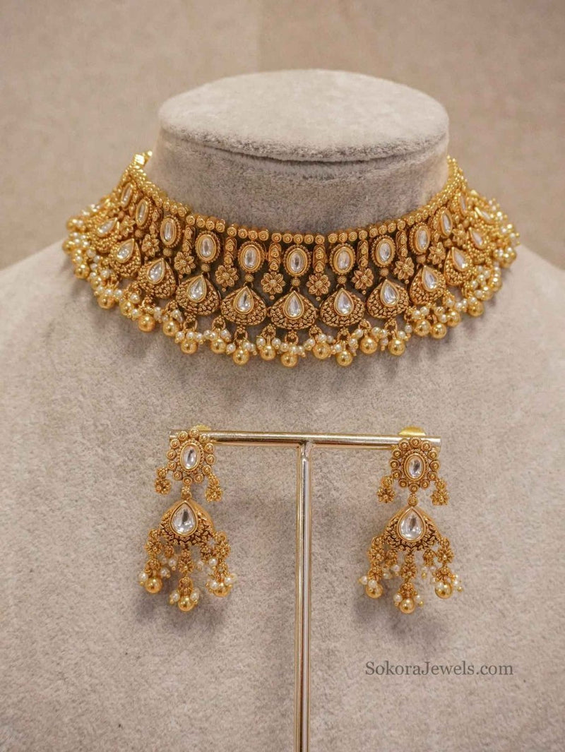 Gold plated Kundan Choker set - SOKORA JEWELSGold plated Kundan Choker setNECKLACE SETS