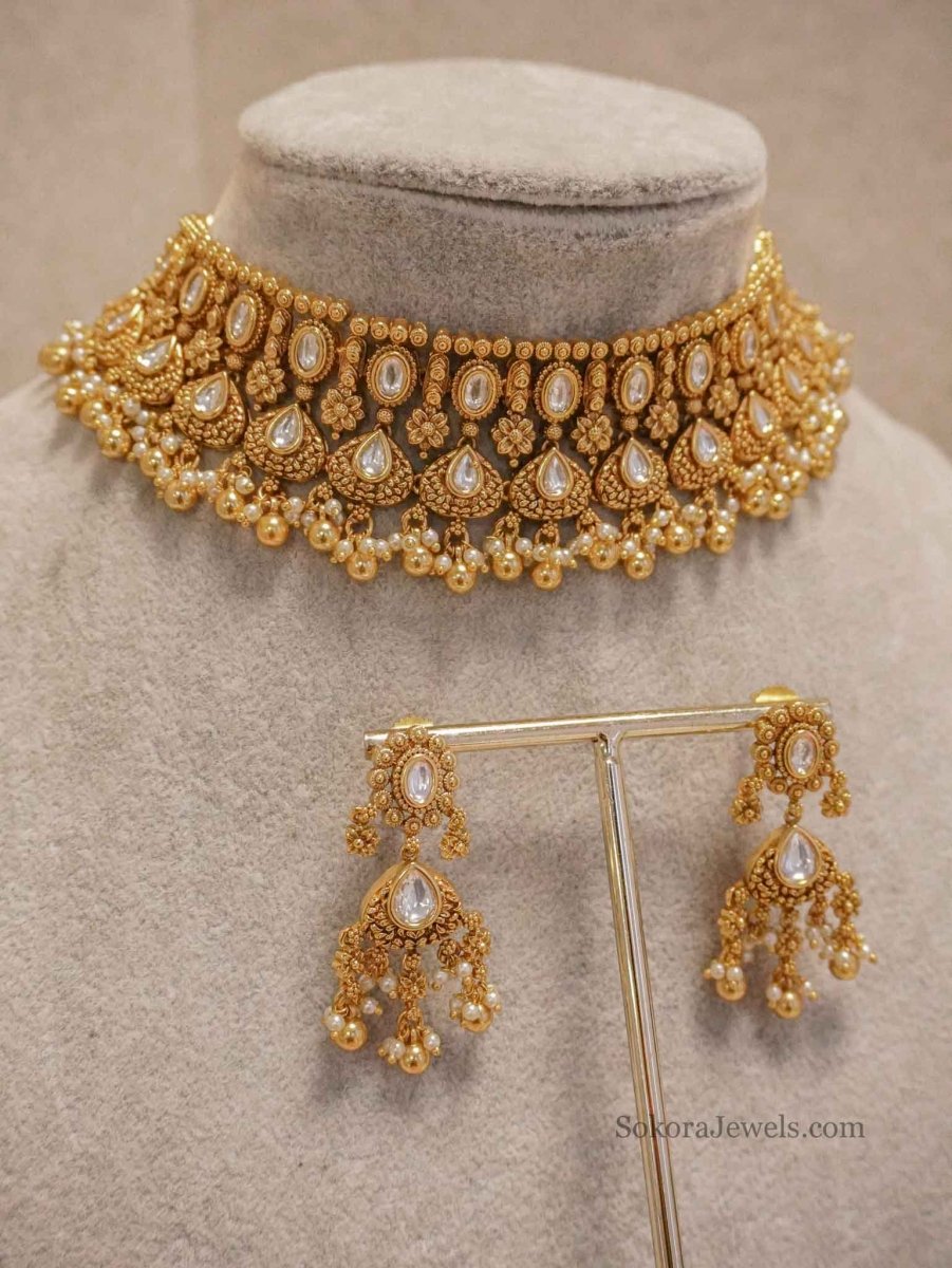 Gold plated Kundan Choker set - SOKORA JEWELSGold plated Kundan Choker setNECKLACE SETS