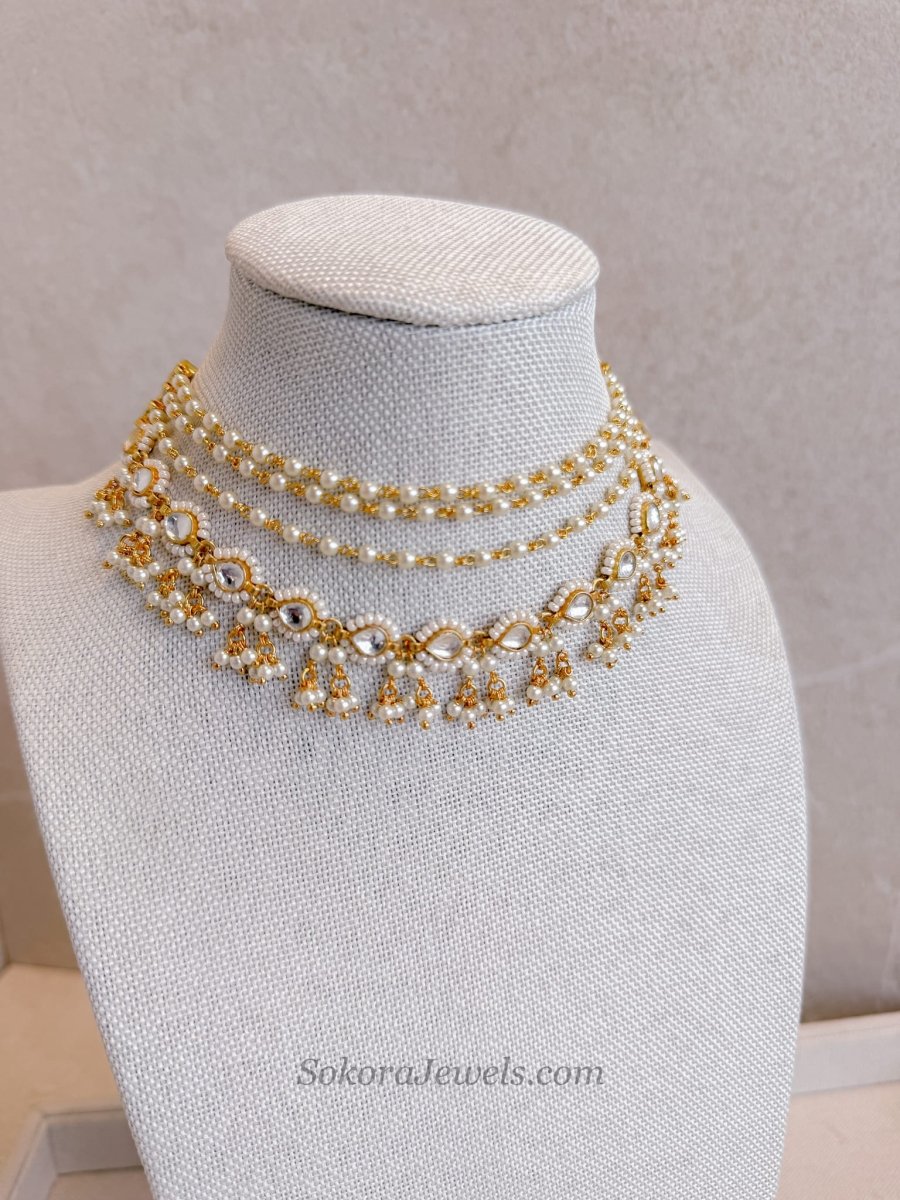Gold Plated Kundan & Pearl Choker - SOKORA JEWELSGold Plated Kundan & Pearl ChokerChoker Sets