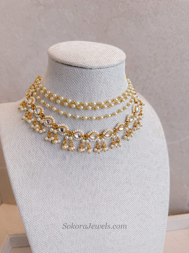 Gold Plated Kundan & Pearl Choker - SOKORA JEWELSGold Plated Kundan & Pearl ChokerChoker Sets