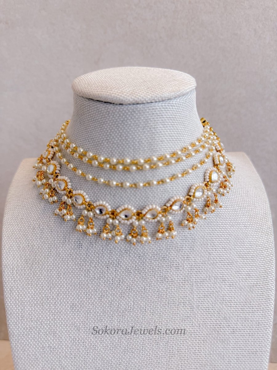 Gold Plated Kundan & Pearl Choker - SOKORA JEWELSGold Plated Kundan & Pearl ChokerChoker Sets