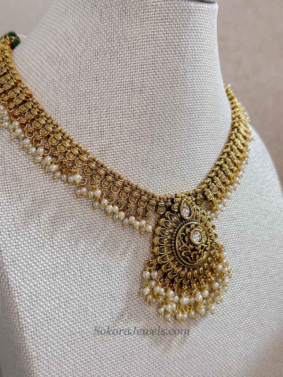 Gold Plated Kundan Pendant Necklace Set – Indian Wedding Guest Jewellery - SOKORA JEWELSGold Plated Kundan Pendant Necklace Set – Indian Wedding Guest JewelleryNECKLACE SETS