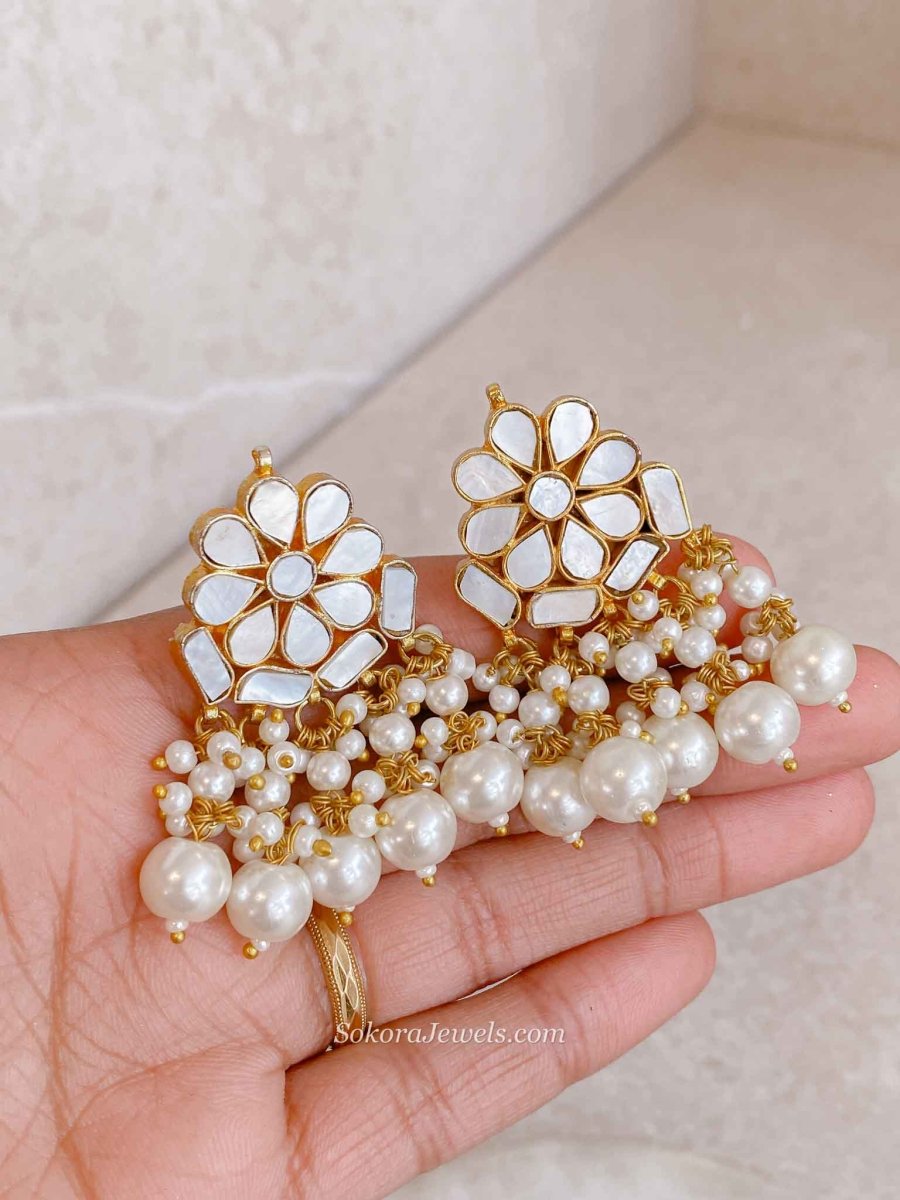 Gold Plated Mother of Pearl Stud Earrings - SOKORA JEWELSGold Plated Mother of Pearl Stud Earrings