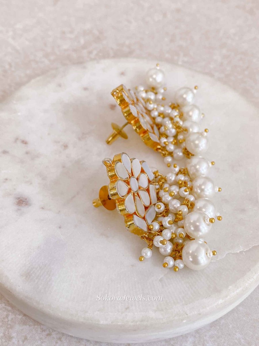 Gold Plated Mother of Pearl Stud Earrings - SOKORA JEWELSGold Plated Mother of Pearl Stud Earrings