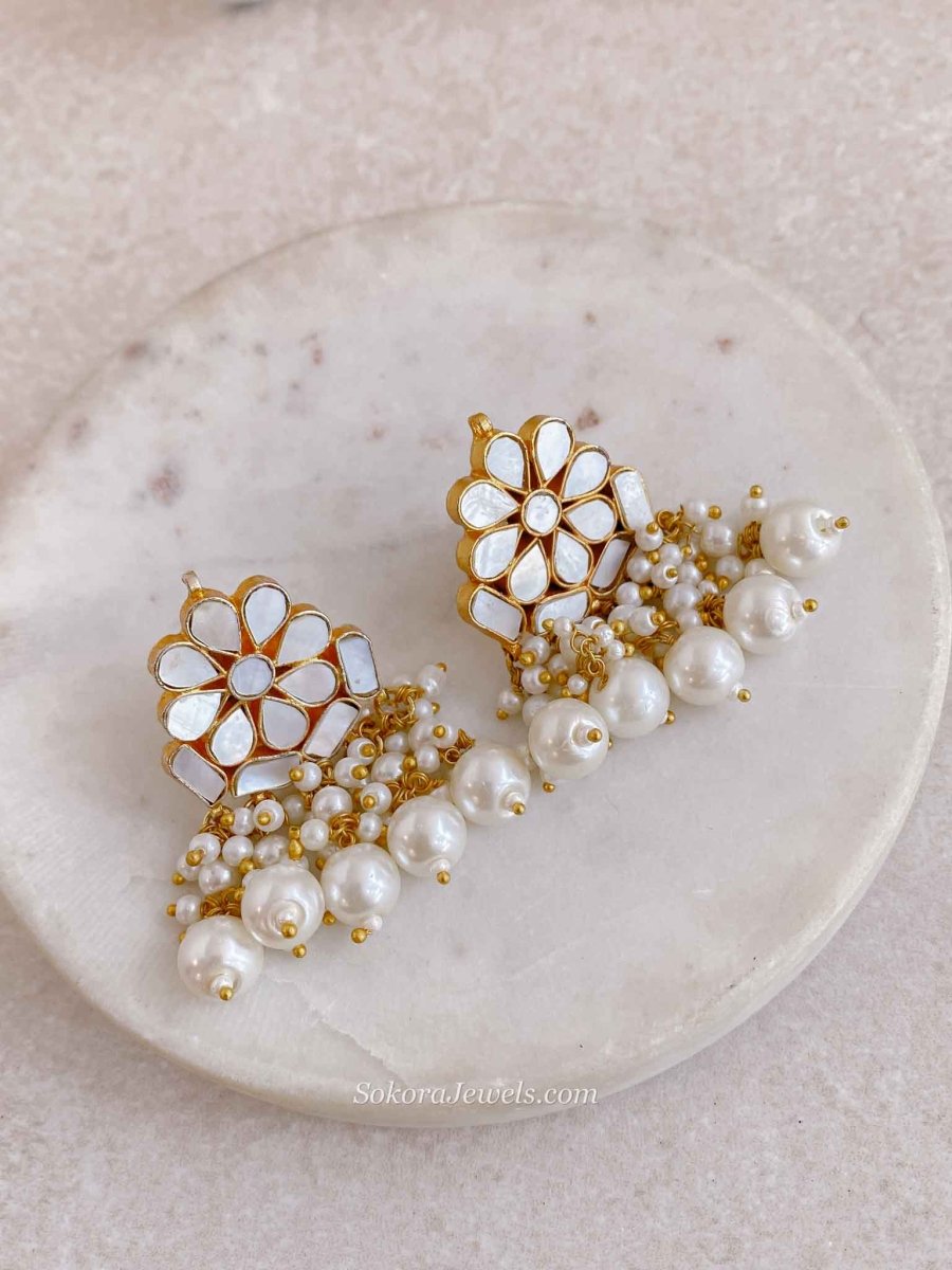 Gold Plated Mother of Pearl Stud Earrings - SOKORA JEWELSGold Plated Mother of Pearl Stud Earrings