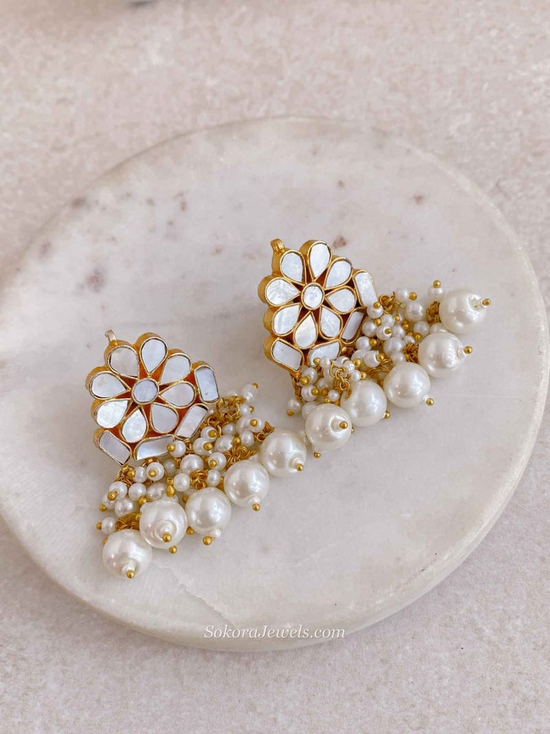 Gold Plated Mother of Pearl Stud Earrings - SOKORA JEWELSGold Plated Mother of Pearl Stud Earrings