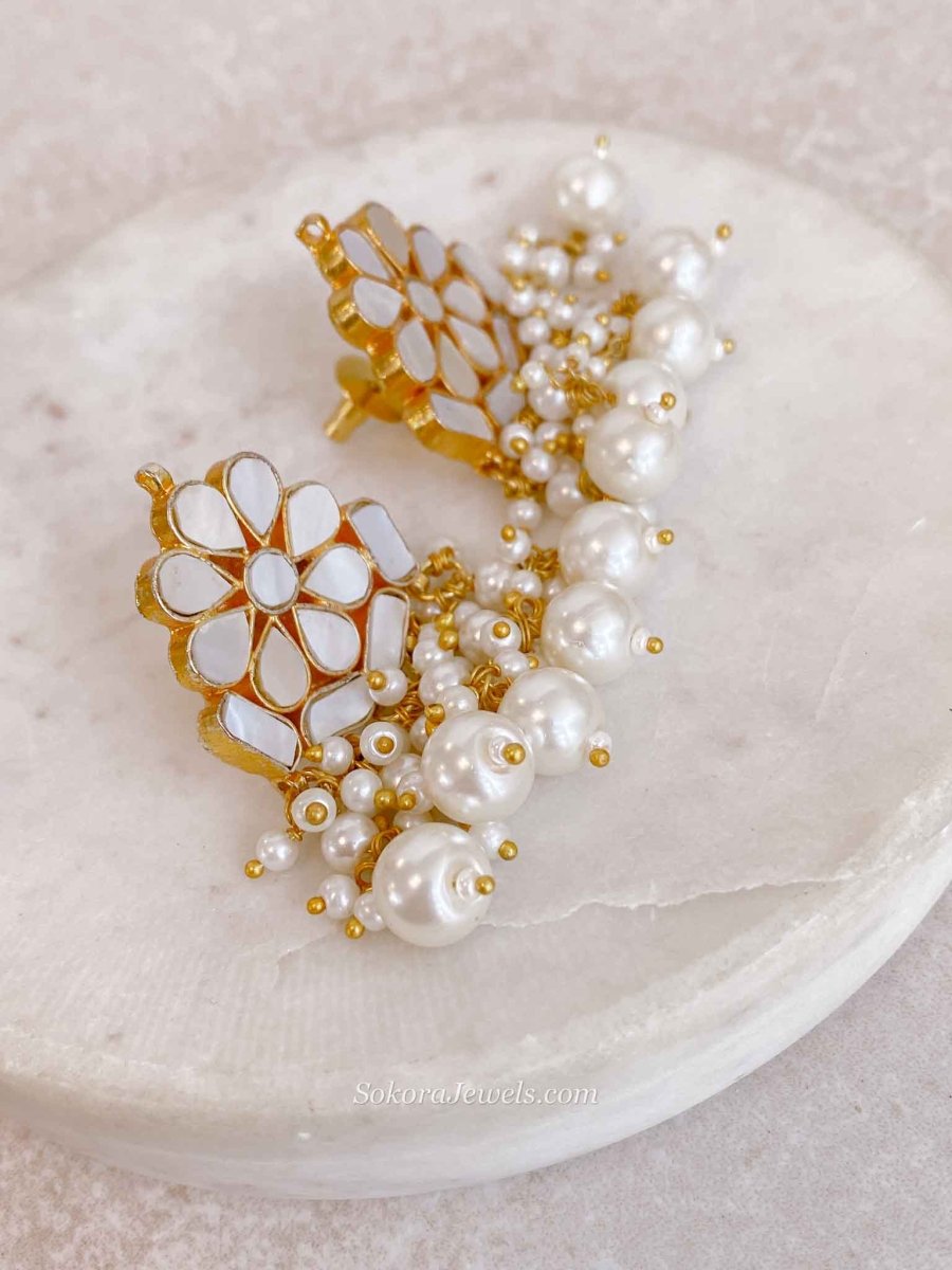 Gold Plated Mother of Pearl Stud Earrings - SOKORA JEWELSGold Plated Mother of Pearl Stud Earrings