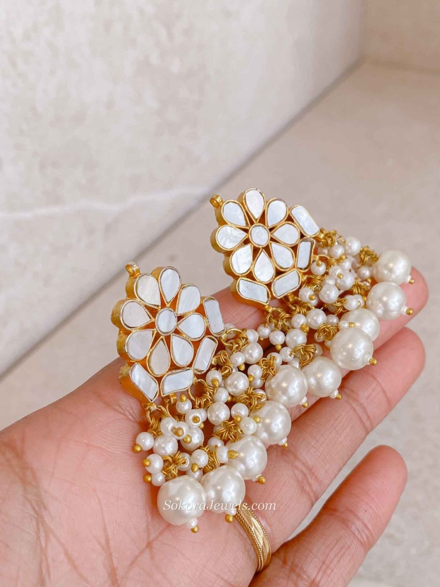 Gold Plated Mother of Pearl Stud Earrings - SOKORA JEWELSGold Plated Mother of Pearl Stud Earrings