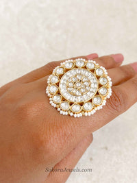 Gold Plated Pearl Detail Kundan Ring - SOKORA JEWELSGold Plated Pearl Detail Kundan RingRING