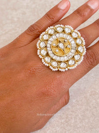 Gold Plated Pearl Detail Kundan Ring - SOKORA JEWELSGold Plated Pearl Detail Kundan RingRING