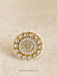 Gold Plated Pearl Detail Kundan Ring - SOKORA JEWELSGold Plated Pearl Detail Kundan RingRING