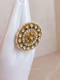Gold Plated Pearl Detail Kundan Ring - SOKORA JEWELSGold Plated Pearl Detail Kundan RingRING