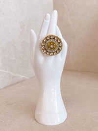 Gold Plated Pearl Detail Kundan Ring - SOKORA JEWELSGold Plated Pearl Detail Kundan RingRING