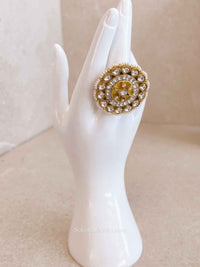 Gold Plated Pearl Detail Kundan Ring - SOKORA JEWELSGold Plated Pearl Detail Kundan RingRING